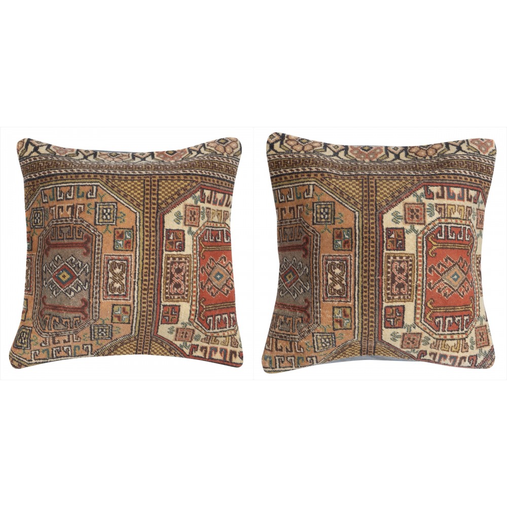 SET OF 2 - Vintage Turkish Wool Cushion Covers. Handmade Rug Pillows. Rustic Decor Throw Pillows SET OF 2 - Vintage Turkish Wool Cushion Covers. Handmade Rug Pillows. Rustic Decor Throw Pillows