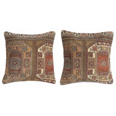 SET OF 2 - Vintage Turkish Wool Cushion Covers. Handmade Rug Pillows. Rustic Decor Throw Pillows