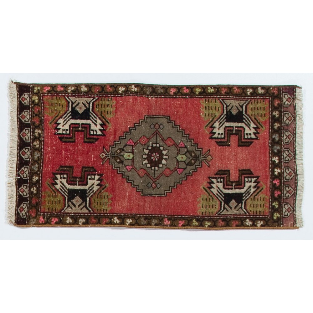 Hand-knotted Small Rug. Vintage Door Mat. Turkish Wool Seat Cover. Entryway Mat. Kitchen Rug