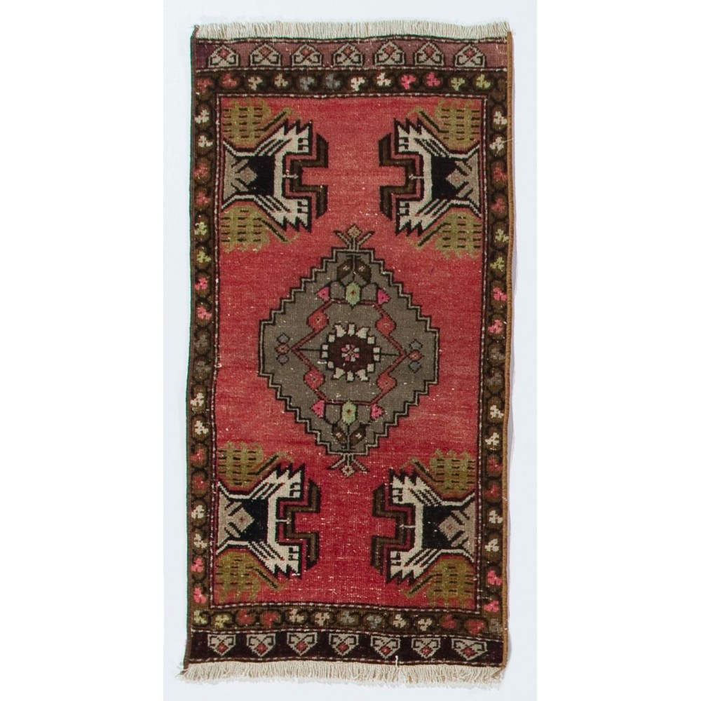 Hand-knotted Small Rug. Vintage Door Mat. Turkish Wool Seat Cover. Entryway Mat. Kitchen Rug