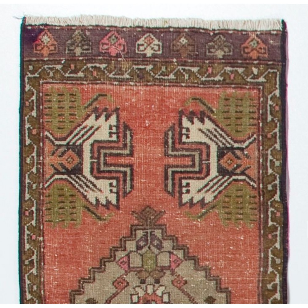 Hand-knotted Small Rug. Vintage Doormat. Turkish Seat Cover. Entryway Rug. Kitchen Mat. Bath Mat