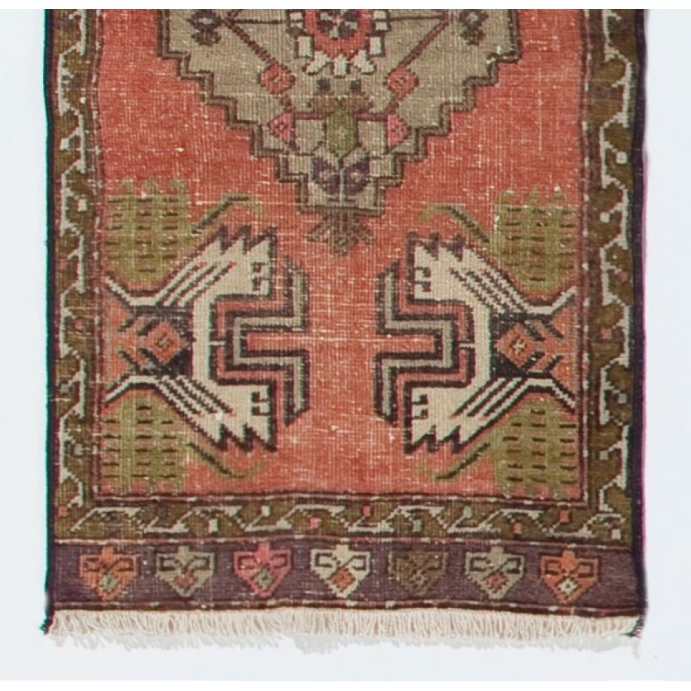 Hand-knotted Small Rug. Vintage Doormat. Turkish Seat Cover. Entryway Rug. Kitchen Mat. Bath Mat