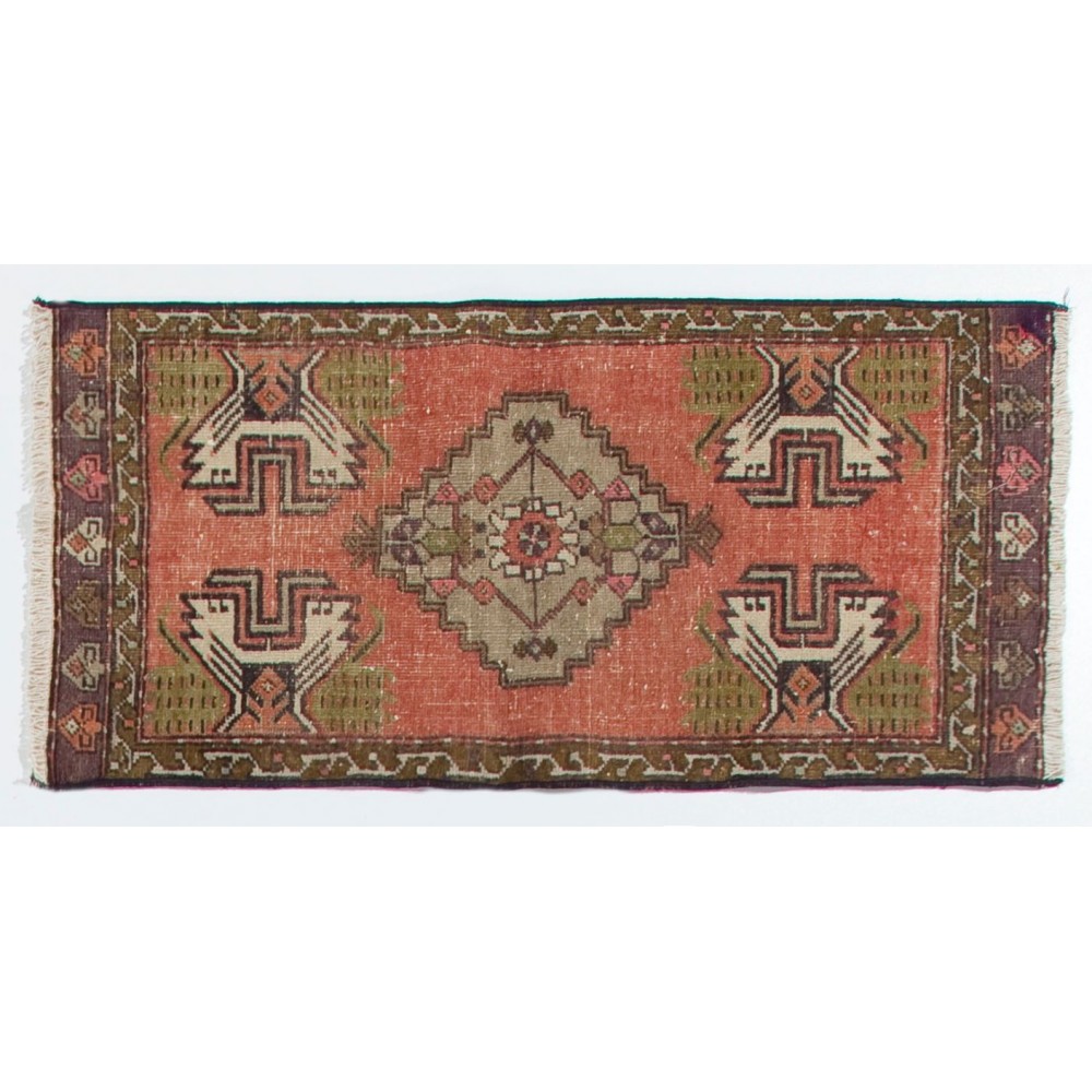 Hand-knotted Small Rug. Vintage Doormat. Turkish Seat Cover. Entryway Rug. Kitchen Mat. Bath Mat