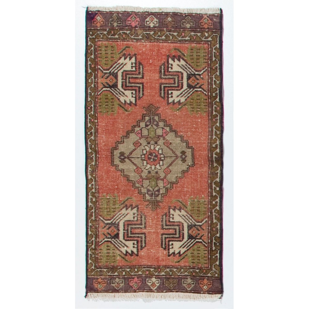 Hand-knotted Small Rug. Vintage Doormat. Turkish Seat Cover. Entryway Rug. Kitchen Mat. Bath Mat