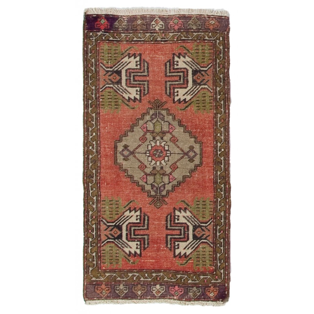 Vintage Small Rug. Turkish Seat Cover. Hand-knotted Door Mat. Entryway Rug. Kitchen Mat