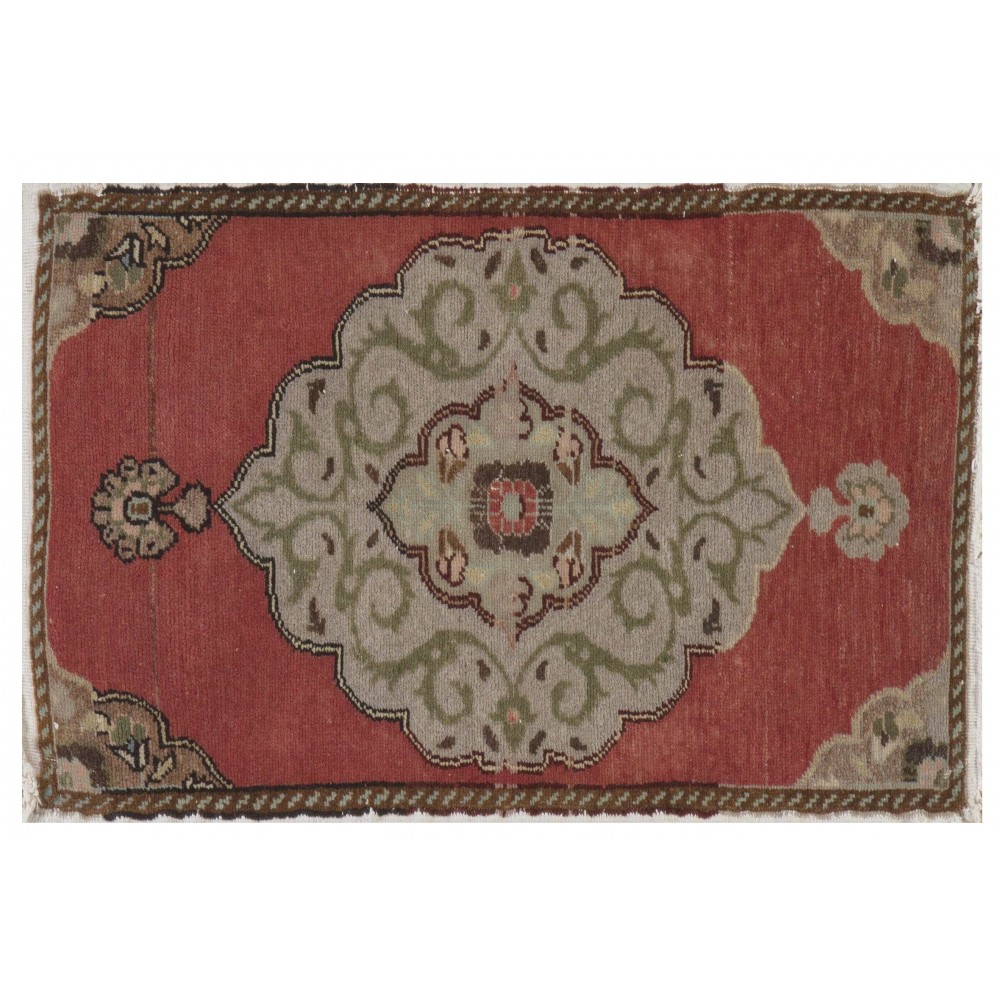 Hand-knotted Small Rug. Vintage Door Mat. Turkish Wool Seat Cover. Entryway Mat. Kitchen Rug