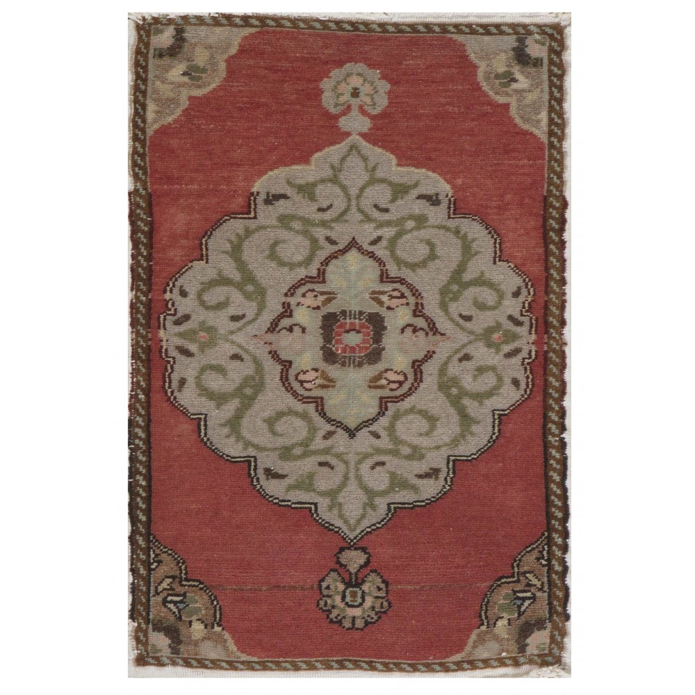 Hand-knotted Small Rug. Vintage Door Mat. Turkish Wool Seat Cover. Entryway Mat. Kitchen Rug