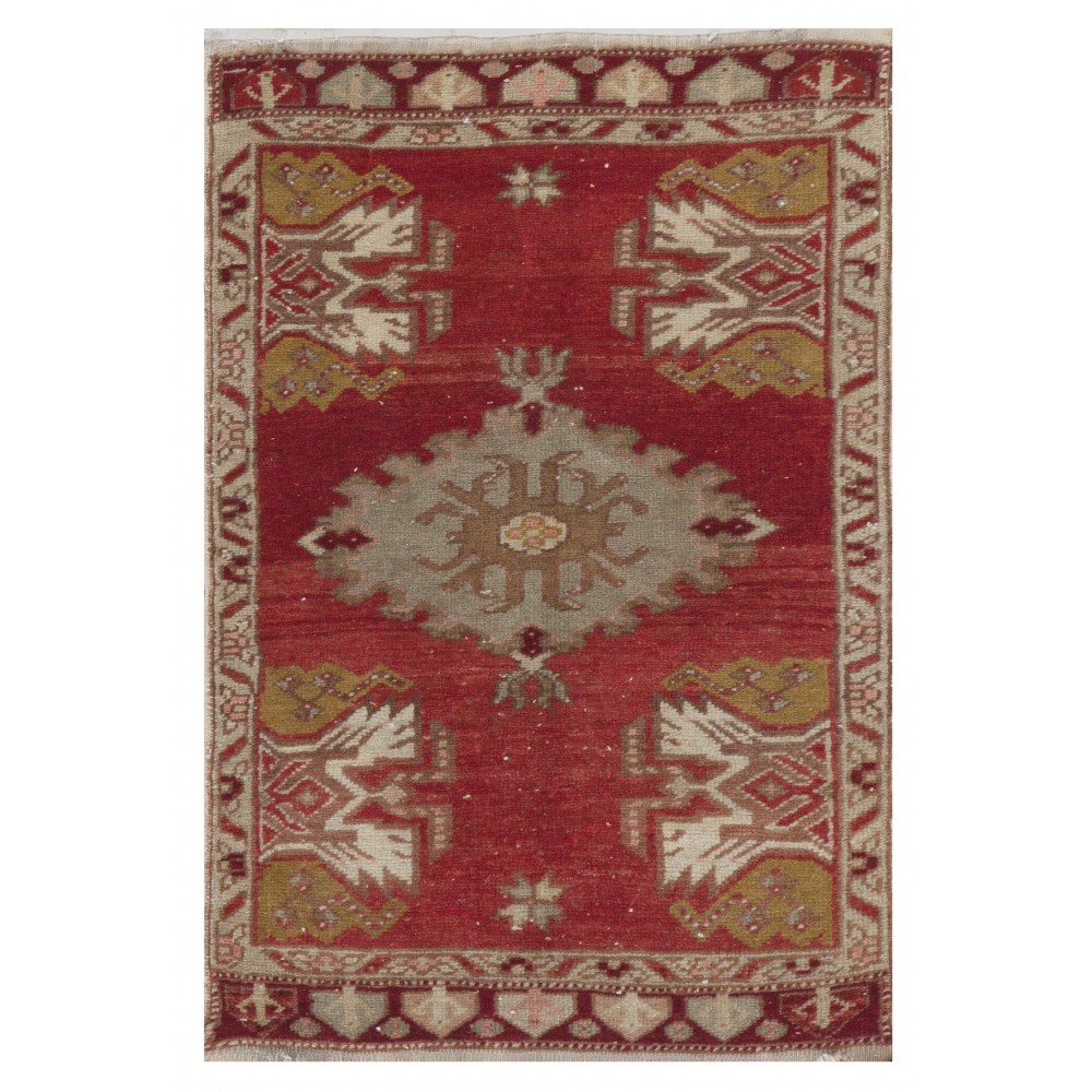 Hand-knotted Small Rug. Vintage Doormat. Turkish Seat Cover. Entryway Rug. Kitchen Mat. Bath Mat