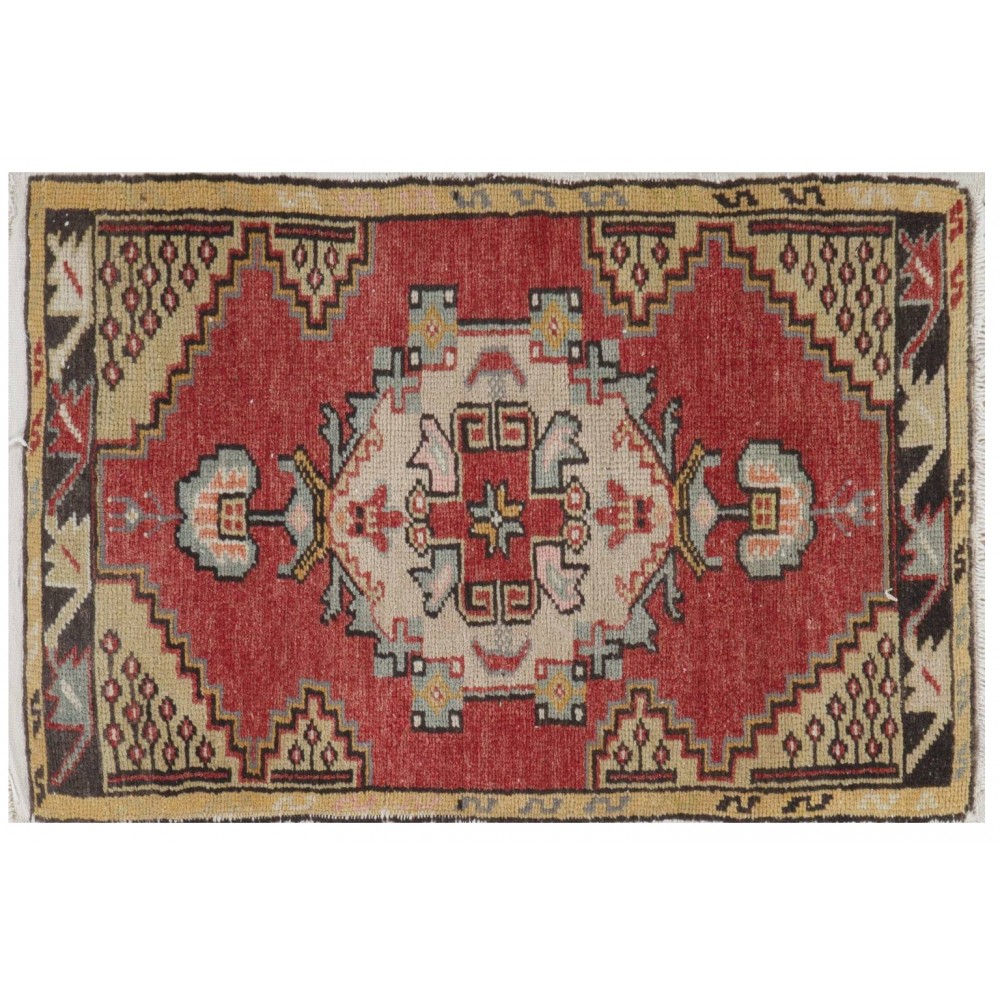 Hand-knotted Small Rug. Vintage Door Mat. Turkish Wool Seat Cover. Entryway Mat. Kitchen Rug