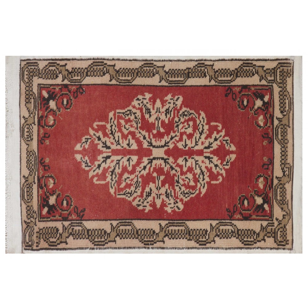 Hand-knotted Small Rug. Vintage Doormat. Turkish Seat Cover. Entryway Rug. Kitchen Mat. Bath Mat