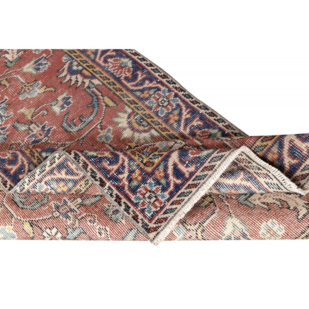 Vintage Handmade Turkish Red Wool Accent Rug with Floral Design for Home and Office Decor