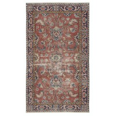 Vintage Handmade Turkish Red Wool Accent Rug with Floral Design for Home and Office Decor