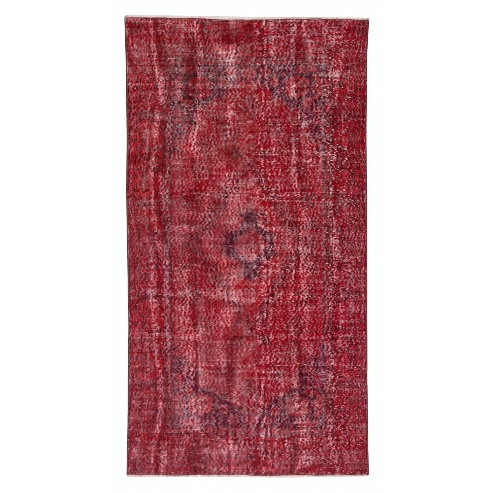 Modern Turkish Wool Rug. Vintage Red Overdyed Handmade Area Rug Modern Turkish Wool Rug. Vintage Red Overdyed Handmade Area Rug