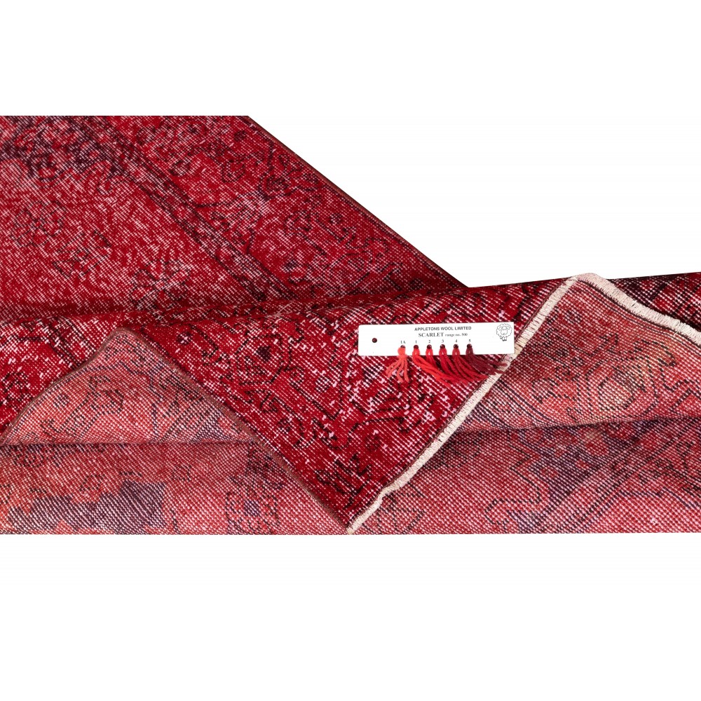 Modern Turkish Wool Rug. Vintage Red Overdyed Handmade Area Rug Modern Turkish Wool Rug. Vintage Red Overdyed Handmade Area Rug