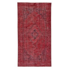 Modern Turkish Wool Rug. Vintage Red Overdyed Handmade Area Rug