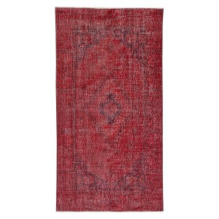 Modern Turkish Wool Rug. Vintage Red Overdyed Handmade Area Rug