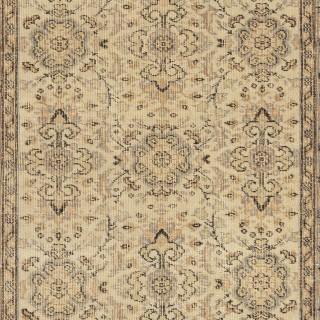 Vintage Floral Design Wool Accent Rug. Beige Handmade Turkish Small Rug for Country Style Decoration