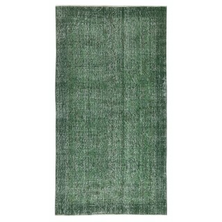Green Overdyed Vintage Turkish Area Rug. Hand-Woven and Hand-Knotted Wool Carpet for Modern Interiors