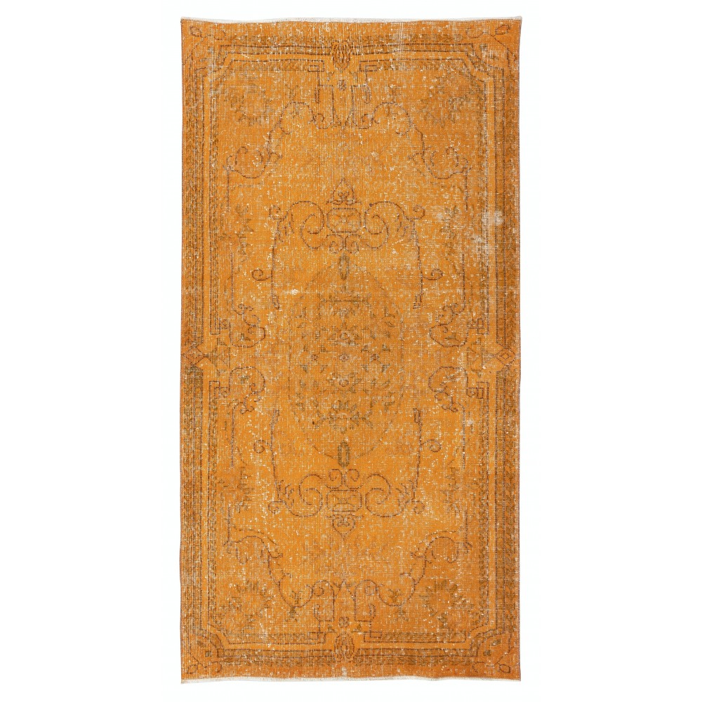 Hand-knotted Vintage Turkish Wool Area Rug Overdyed in Orange for Modern Interiors Hand-knotted Vintage Turkish Wool Area Rug Overdyed in Orange for Modern Interiors