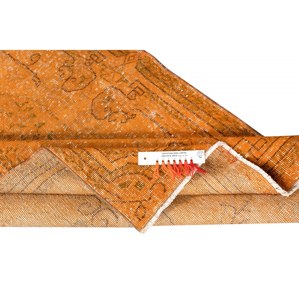 Hand-knotted Vintage Turkish Wool Area Rug Overdyed in Orange for Modern Interiors Hand-knotted Vintage Turkish Wool Area Rug Overdyed in Orange for Modern Interiors