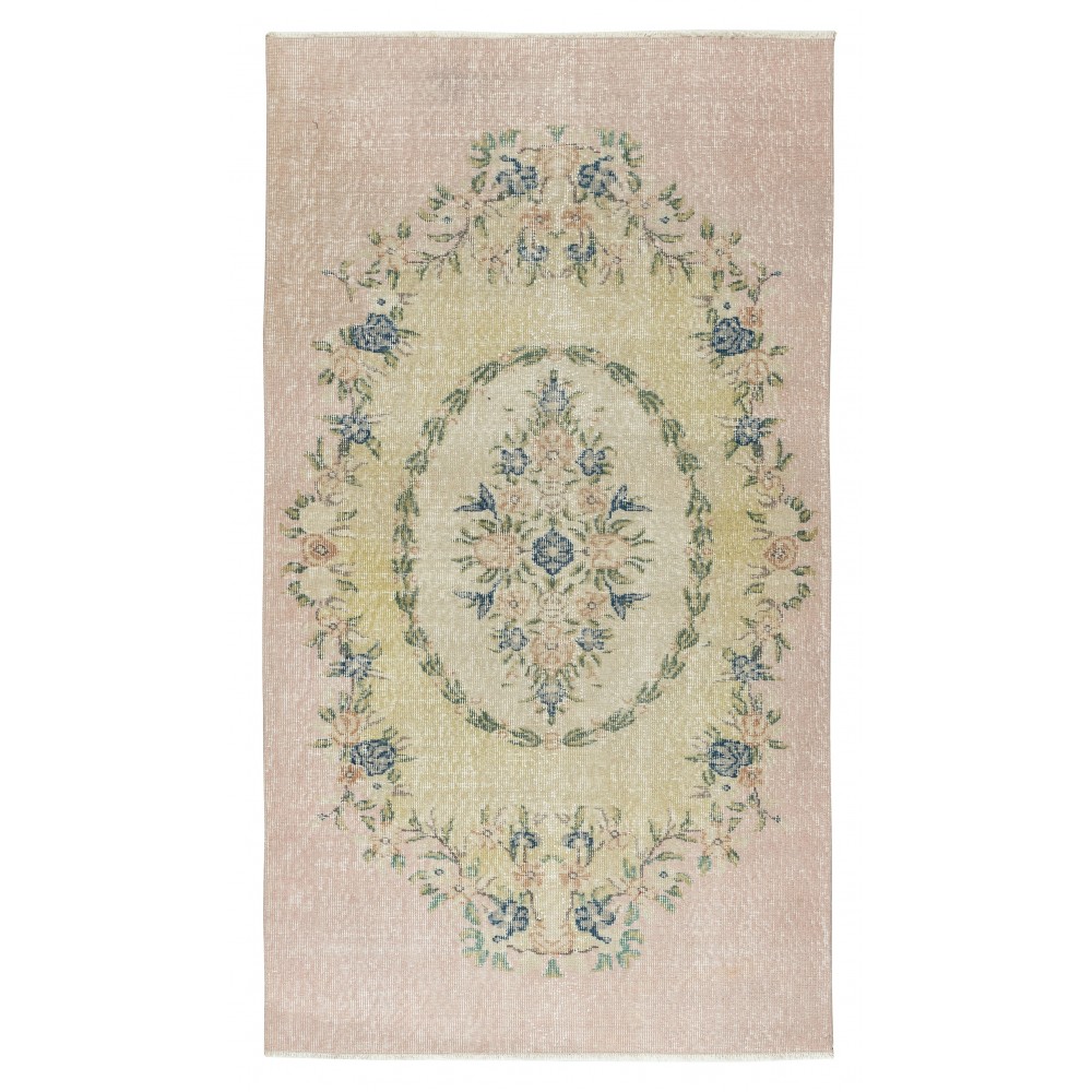 Vintage Turkish Accent Rug. Hand-Knotted Floral Patterned Small Rug for Country Farmhouse Decoration Vintage Turkish Accent Rug. Hand-Knotted Floral Patterned Small Rug for Country Farmhouse Decoration