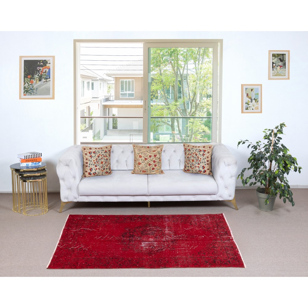 Vintage Handmade Wool Rug. Red Shabby Chic Area Rug for Modern Home and Office Vintage Handmade Wool Rug. Red Shabby Chic Area Rug for Modern Home and Office