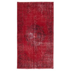 Vintage Handmade Wool Rug. Red Shabby Chic Area Rug for Modern Home and Office