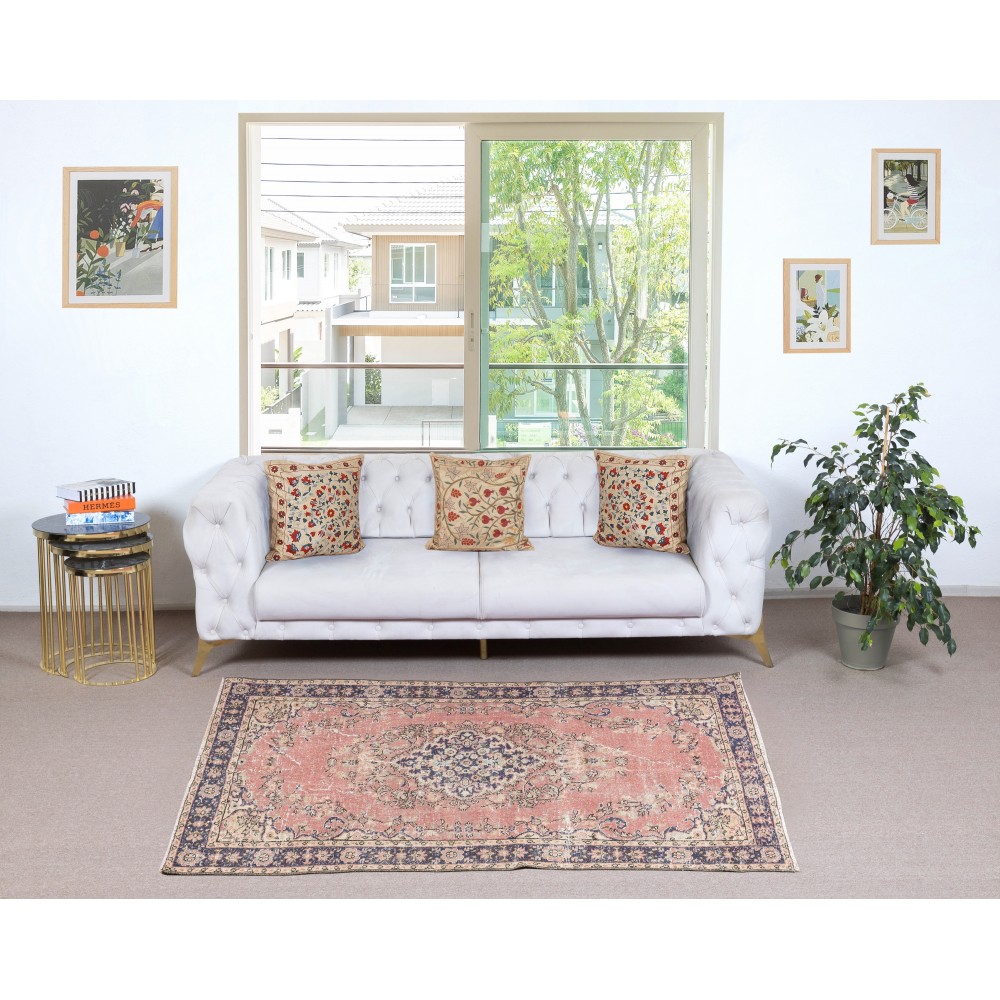 Vintage Handmade Turkish Red Wool Accent Rug with Medallion Design for Home and Office Decor