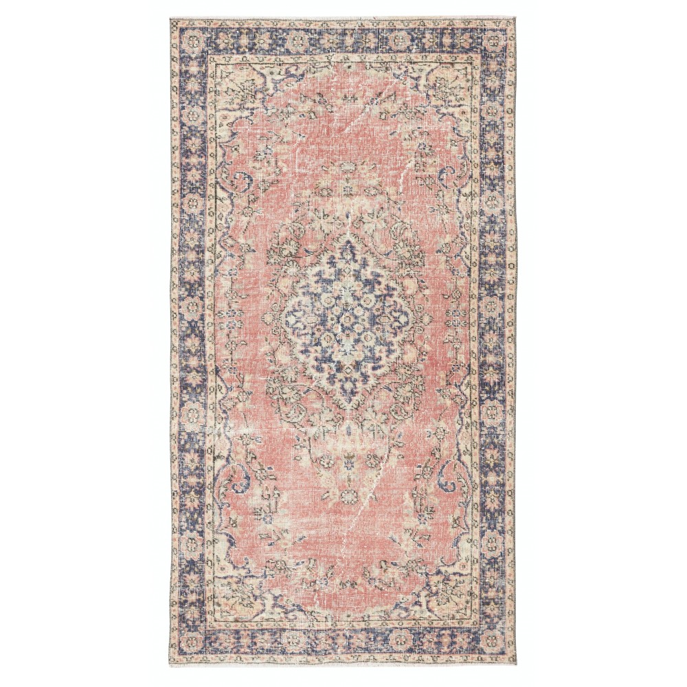 Vintage Handmade Turkish Red Wool Accent Rug with Medallion Design for Home and Office Decor
