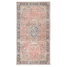 Vintage Handmade Turkish Red Wool Accent Rug with Medallion Design for Home and Office Decor
