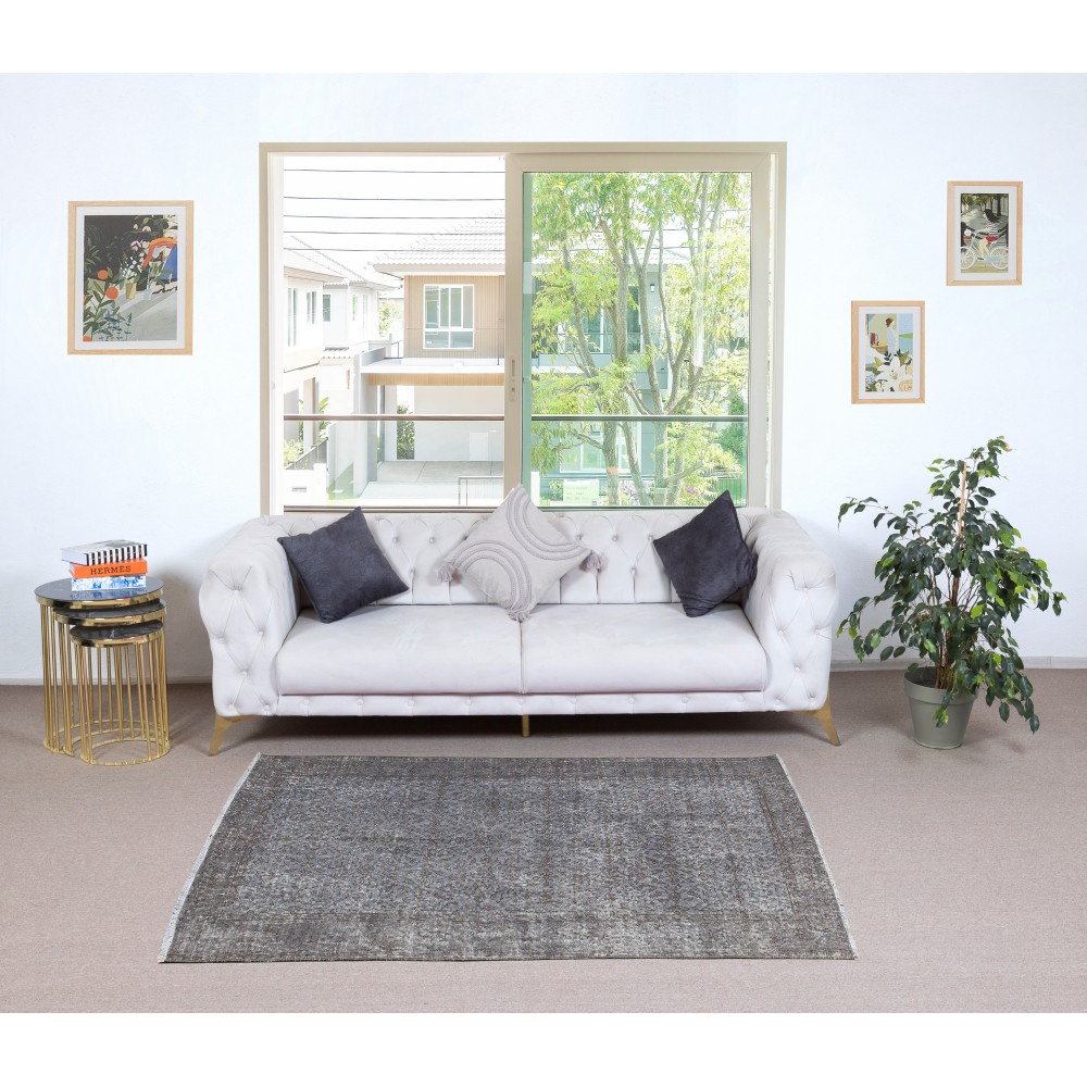 Gray Overdyed Vintage Turkish Area Rug. Hand-Woven and Hand-Knotted Wool Carpet for Modern Interiors Gray Overdyed Vintage Turkish Area Rug. Hand-Woven and Hand-Knotted Wool Carpet for Modern Interiors