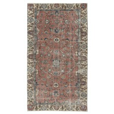 Vintage Handmade Turkish Red Wool Accent Rug with Floral Design for Home and Office Decor