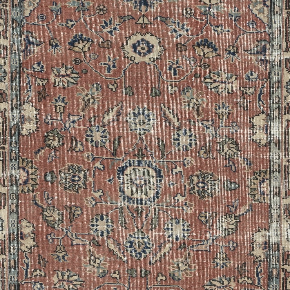 Vintage Handmade Turkish Red Wool Accent Rug with Floral Design for Home and Office Decor