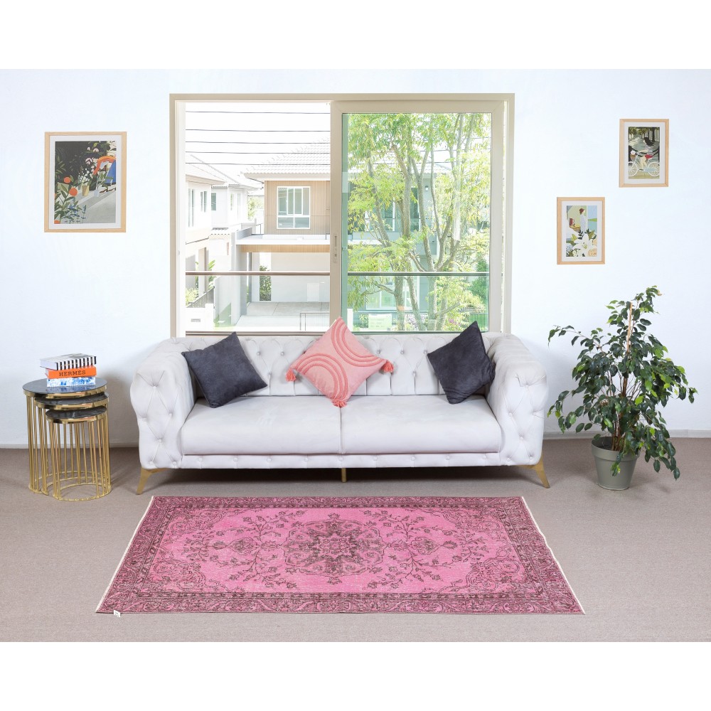 Pink Vintage Area Rug for Modern Home and Office. Handknotted and Handwoven in Turkey