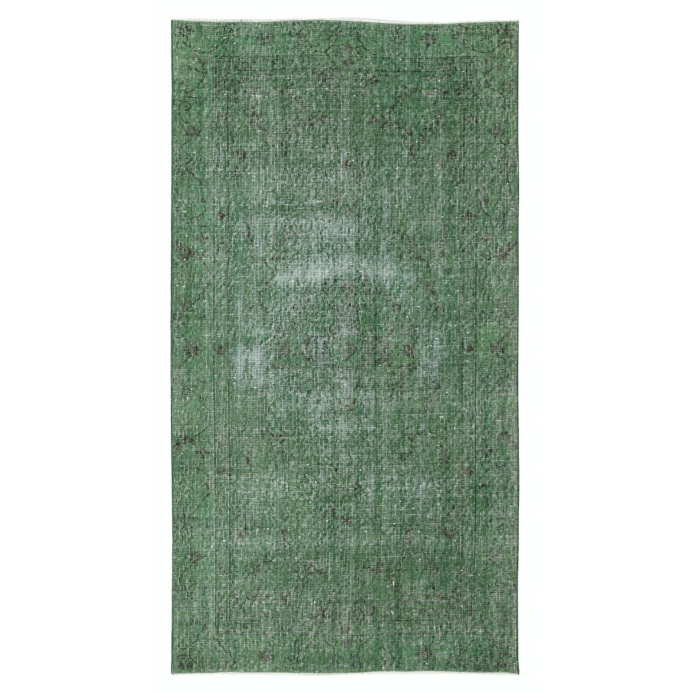 Hand-knotted Vintage Turkish Wool Area Rug Overdyed in Green for Modern Interiors Hand-knotted Vintage Turkish Wool Area Rug Overdyed in Green for Modern Interiors