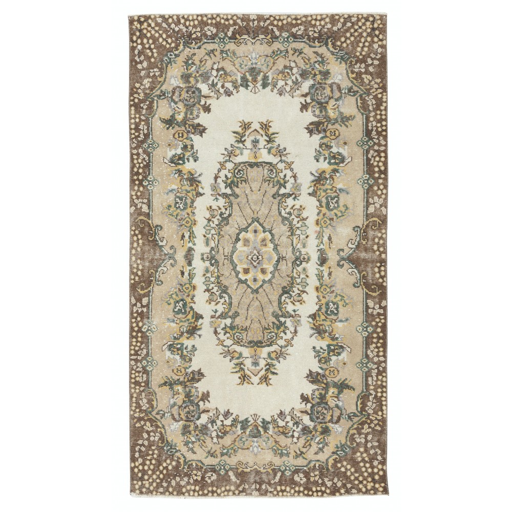 Vintage Accent Rug with Floral Medallion Design. Handknotted Turkish Rug for Farmhouse and Cottage Decor Vintage Accent Rug with Floral Medallion Design. Handknotted Turkish Rug for Farmhouse and Cottage Decor