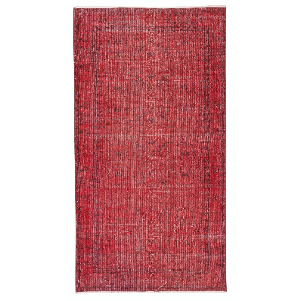 Modern Turkish Wool Rug. Vintage Red Overdyed Handmade Area Rug Modern Turkish Wool Rug. Vintage Red Overdyed Handmade Area Rug