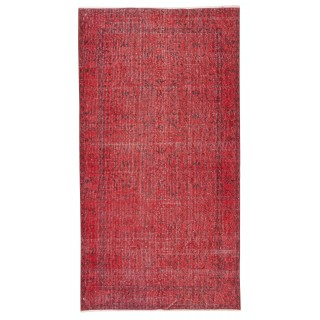 Modern Turkish Wool Rug. Vintage Red Overdyed Handmade Area Rug