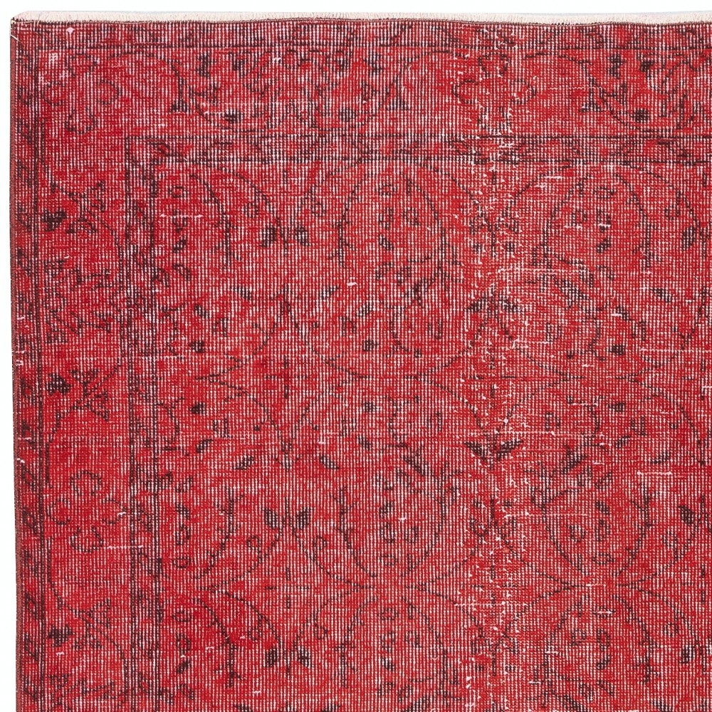 Modern Turkish Wool Rug. Vintage Red Overdyed Handmade Area Rug Modern Turkish Wool Rug. Vintage Red Overdyed Handmade Area Rug
