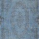 Vintage Turkish Wool Area Rug Overdyed in Blue. Handmade Modern Living Room Rug