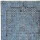 Vintage Turkish Wool Area Rug Overdyed in Blue. Handmade Modern Living Room Rug