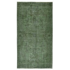 Vintage Wool Area Rug Overdyed in Green for Modern Interiors. Handmade in Turkey