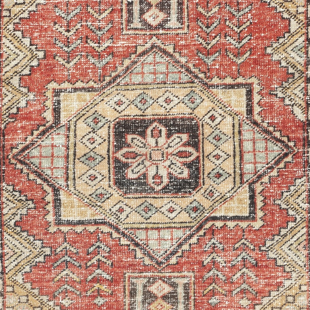 Vintage Turkish Accent Rug. Hand-Knotted in Turkey. Beige and Red Colors
