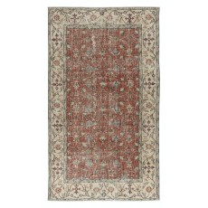 Vintage Handmade Turkish Red Wool Accent Rug with Floral Design for Home and Office Decor