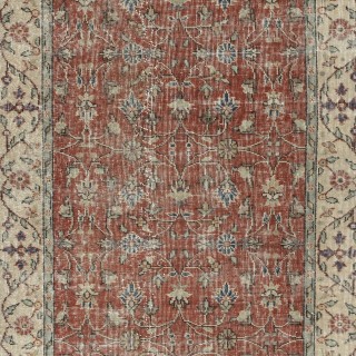 Vintage Handmade Turkish Red Wool Accent Rug with Floral Design for Home and Office Decor