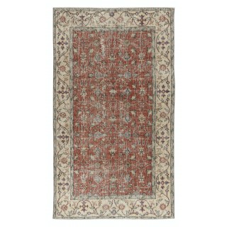 Vintage Handmade Turkish Red Wool Accent Rug with Floral Design for Home and Office Decor