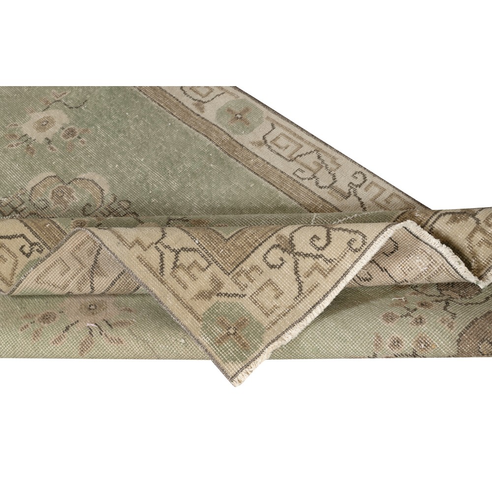 Vintage Green Area Rug with Chinese Art Deco Design. Hand-knotted in Turkey Vintage Green Area Rug with Chinese Art Deco Design. Hand-knotted in Turkey