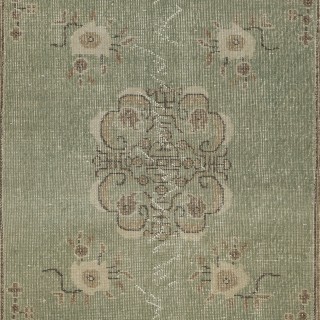 Vintage Green Area Rug with Chinese Art Deco Design. Hand-knotted in Turkey