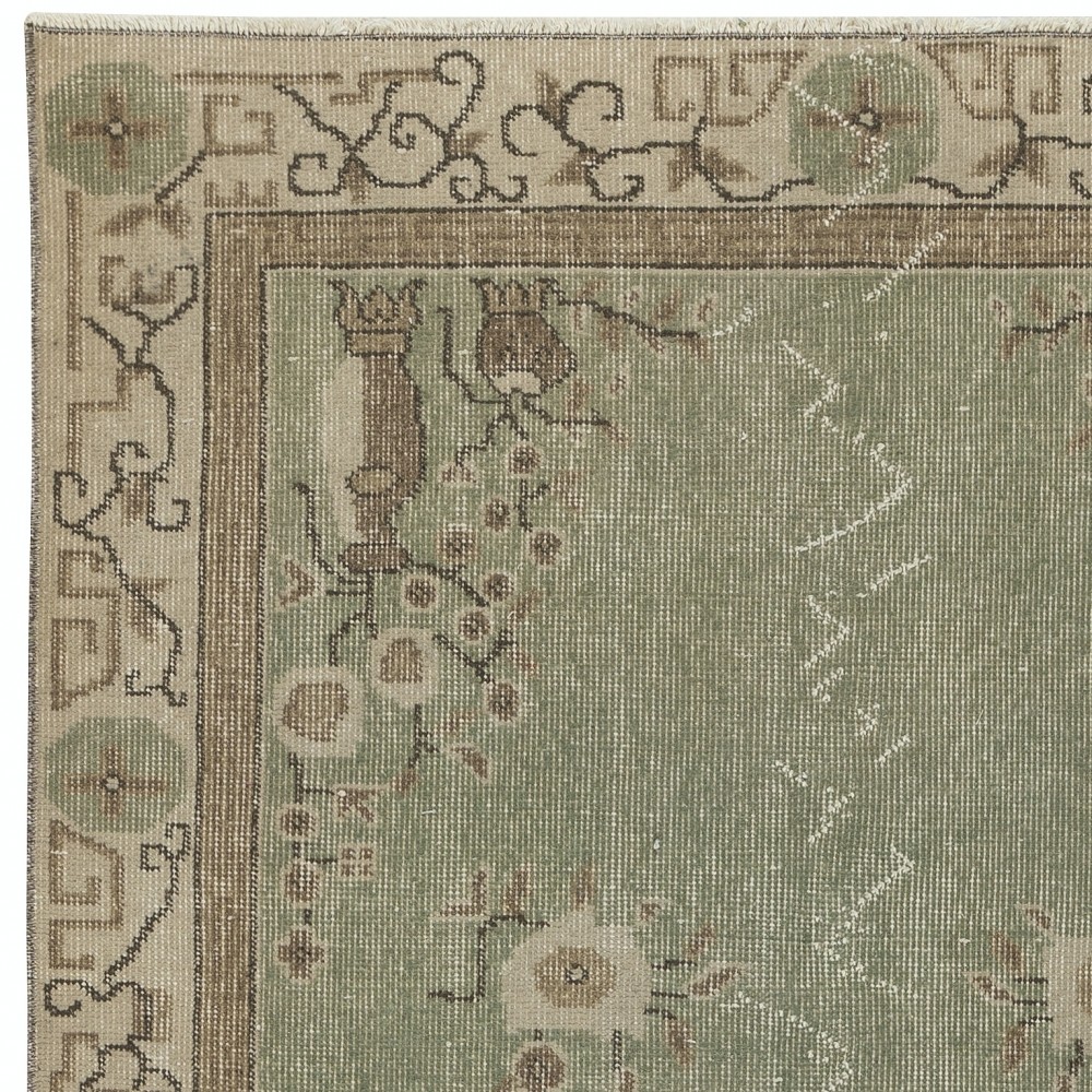 Vintage Green Area Rug with Chinese Art Deco Design. Hand-knotted in Turkey Vintage Green Area Rug with Chinese Art Deco Design. Hand-knotted in Turkey
