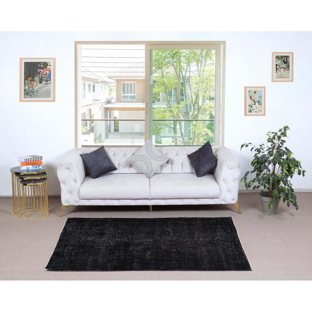 Black Overdyed Handmade Wool Rug. Vintage Turkish Area Rug for Living Room Black Overdyed Handmade Wool Rug. Vintage Turkish Area Rug for Living Room